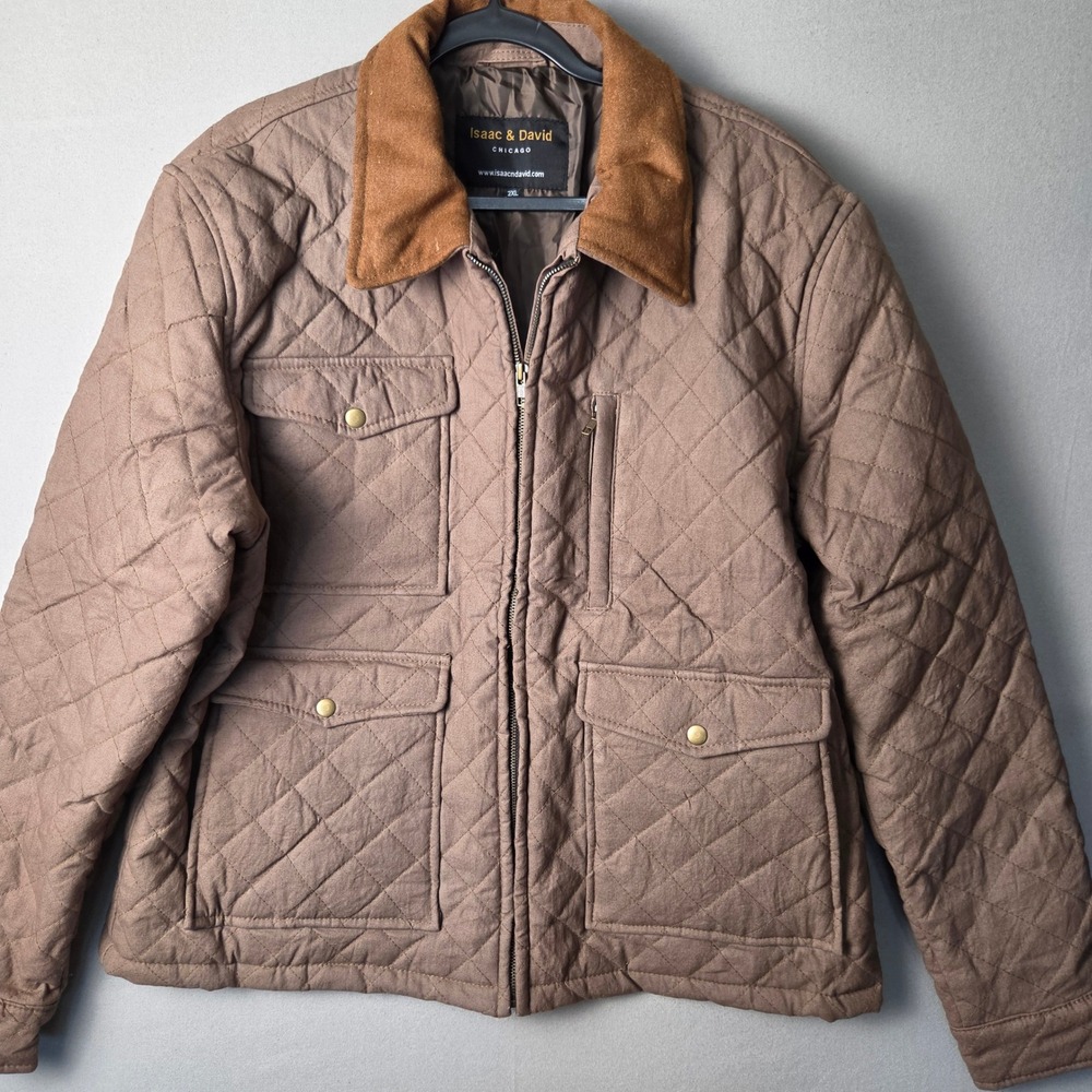 Isaac & David Brown Quilted Field Barn Jacket Women 2XL Corduroy Collar Zip